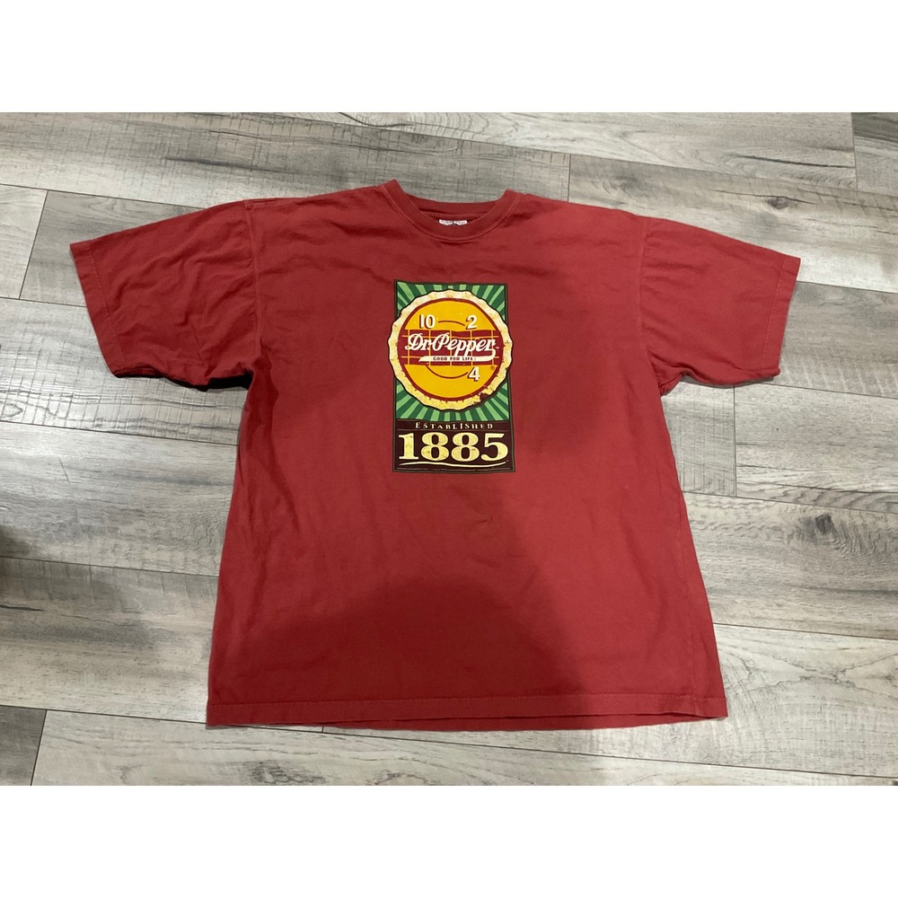 Dr Pepper Graphic T-Shirt Mens XL Red Garment Washed Est 1885 Ringspun Cotton